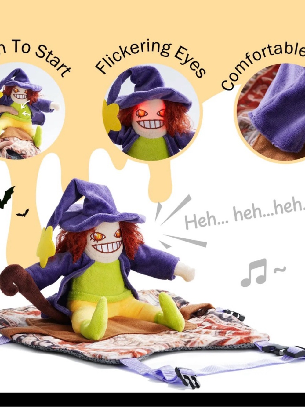 Witch Riding Dog Pet Halloween Costume Lights Up Makes Sounds